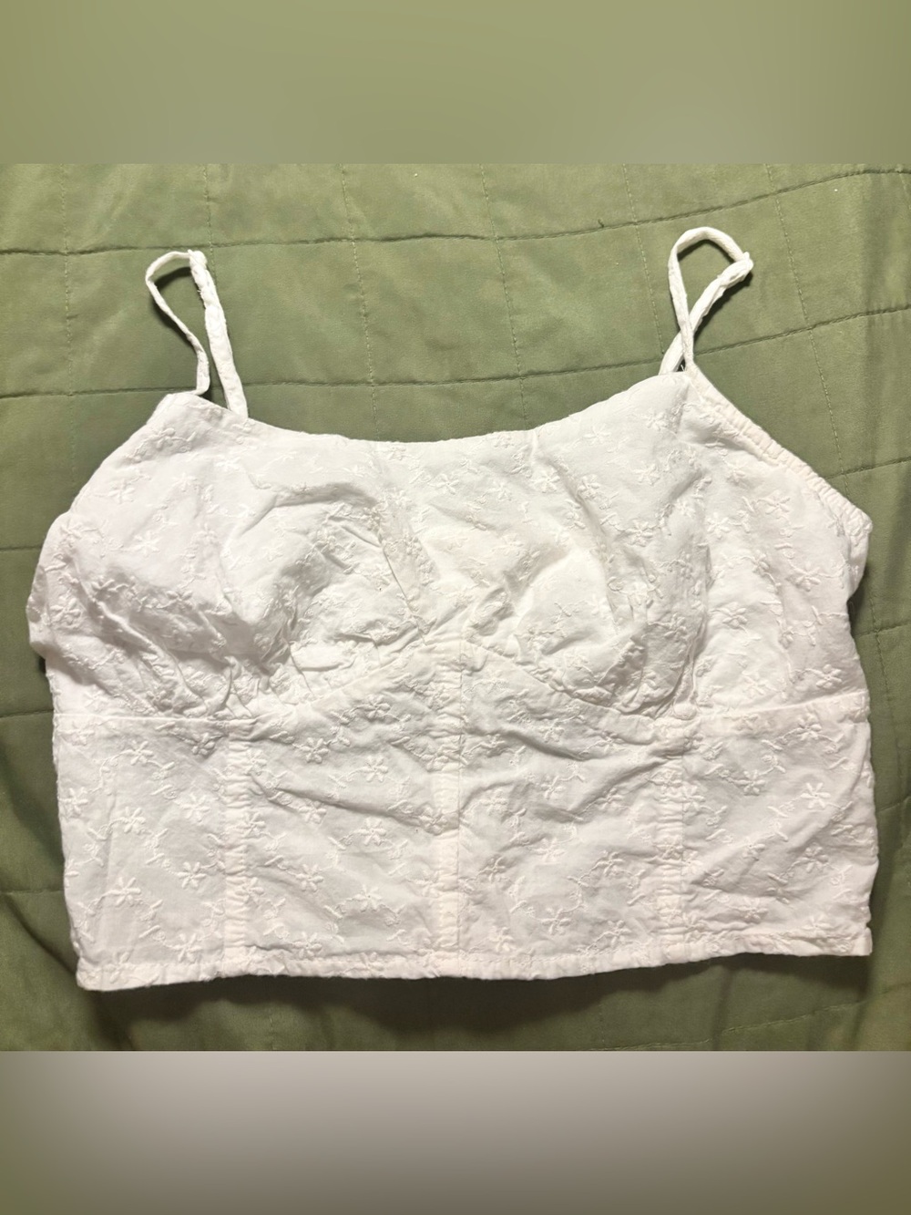 La Hearts White Embroidered Cropped Camisole Corset adjustable strips XS 100%